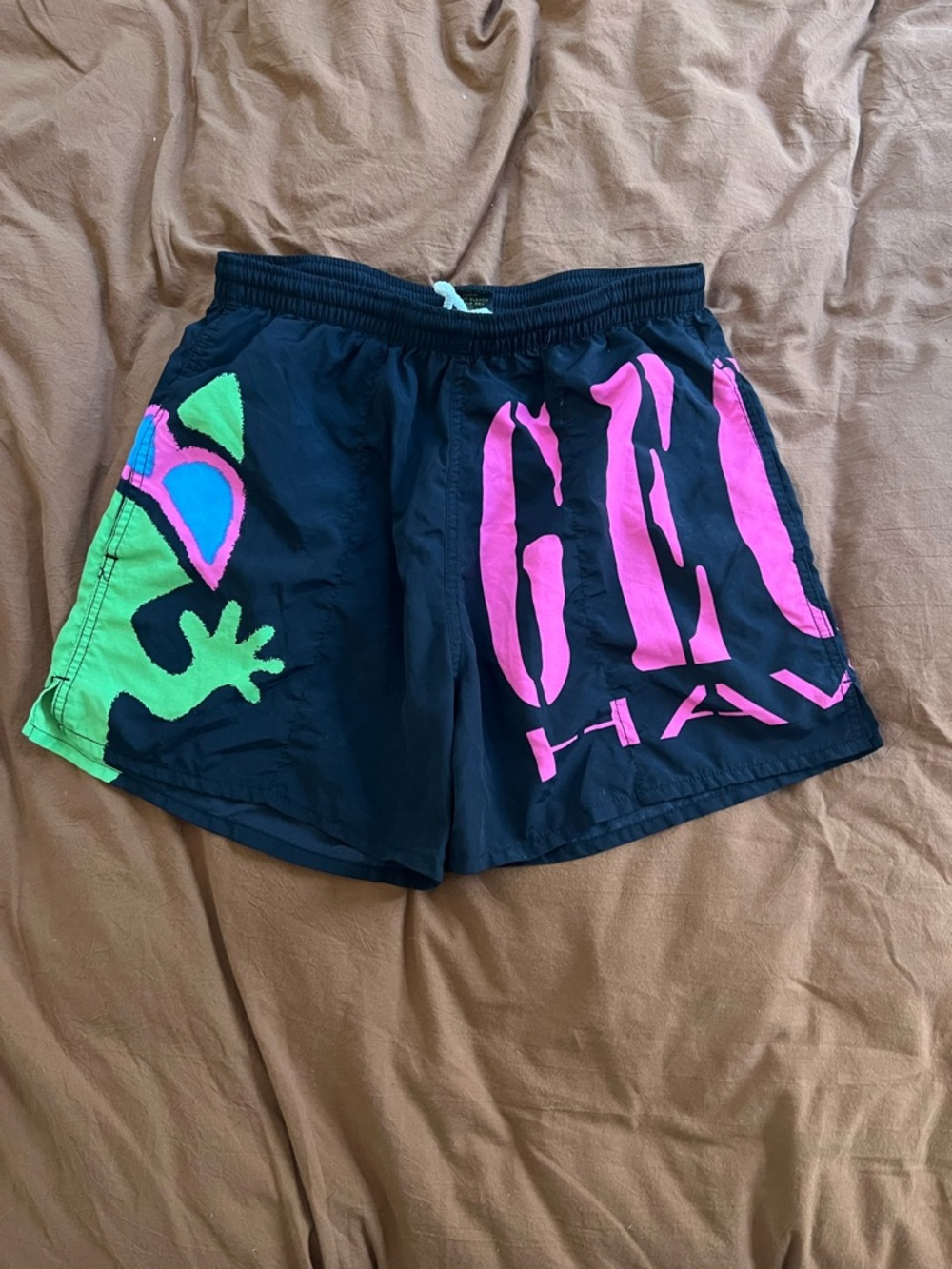 Black Swim Coverup Shorts with Pink & Green Accent